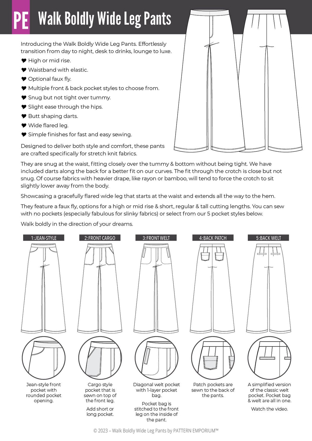 Walk Boldly Wide Leg Pants Sewing Pattern - Pattern Emporium