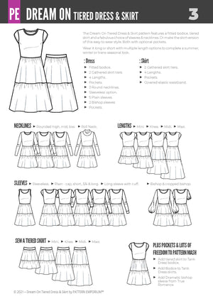 Fitted Tiered Dress sewing pattern with bishop sleeves