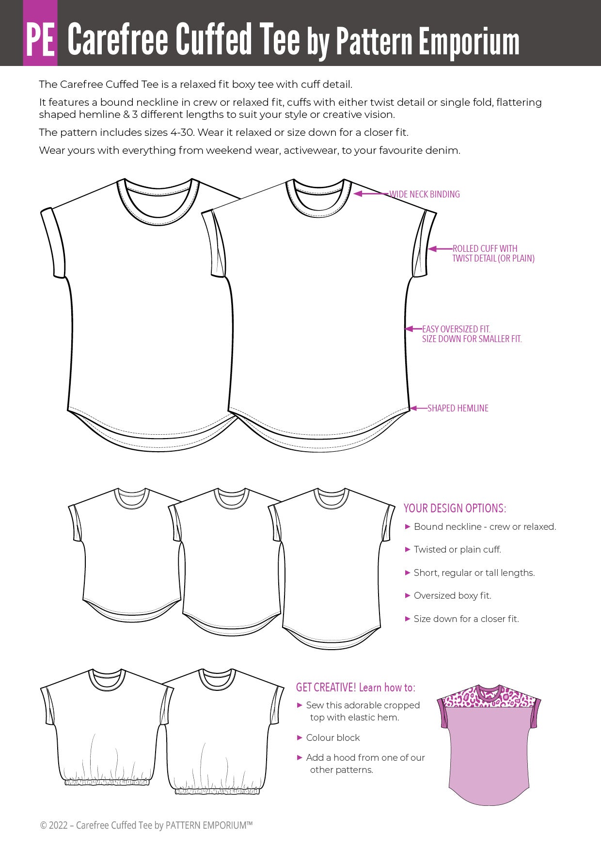 Cuff Pattern Tal Cuffed t-shirt with dolman sleeve & cuff sewing pattern - Pattern Emporium