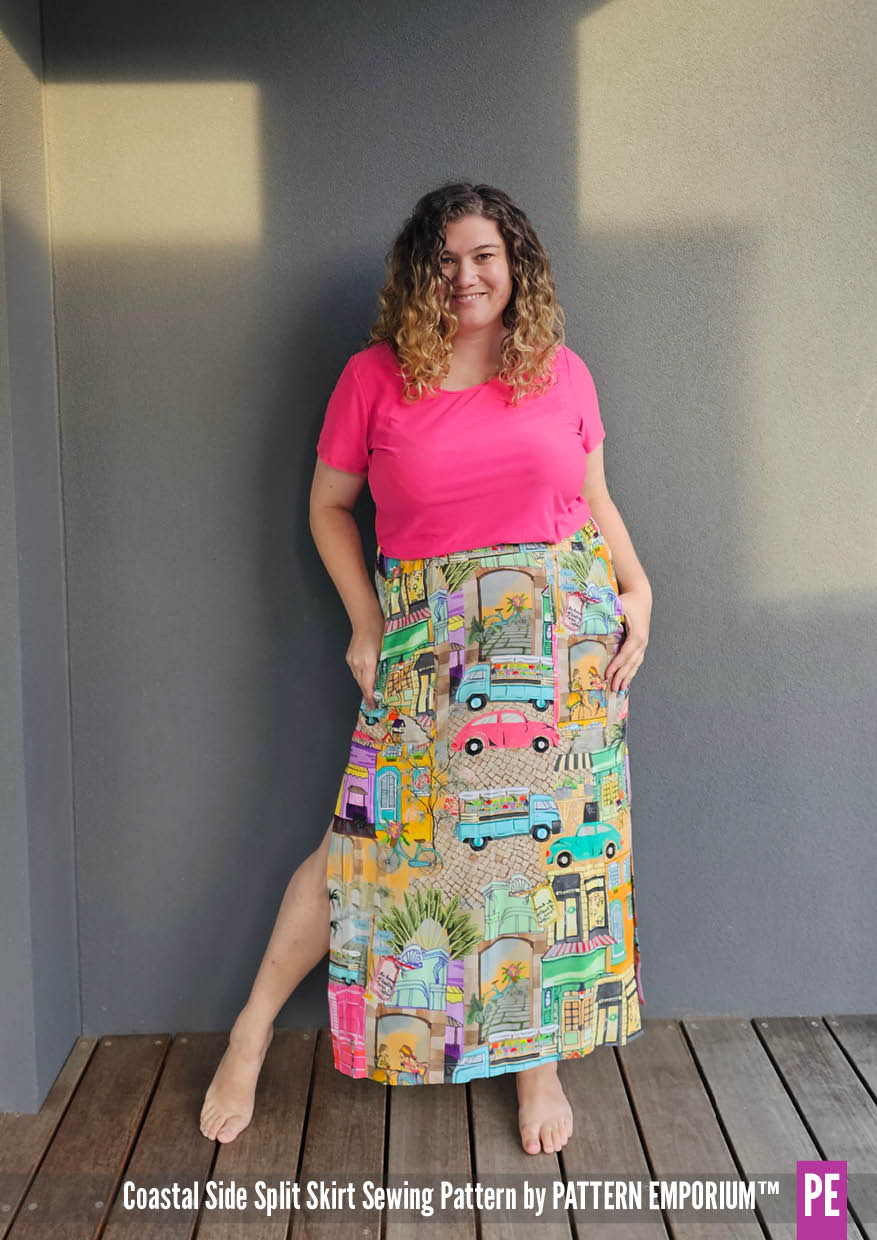 Split Side Pocket Pattern Coastal Side Split Skirt - Pattern Emporium