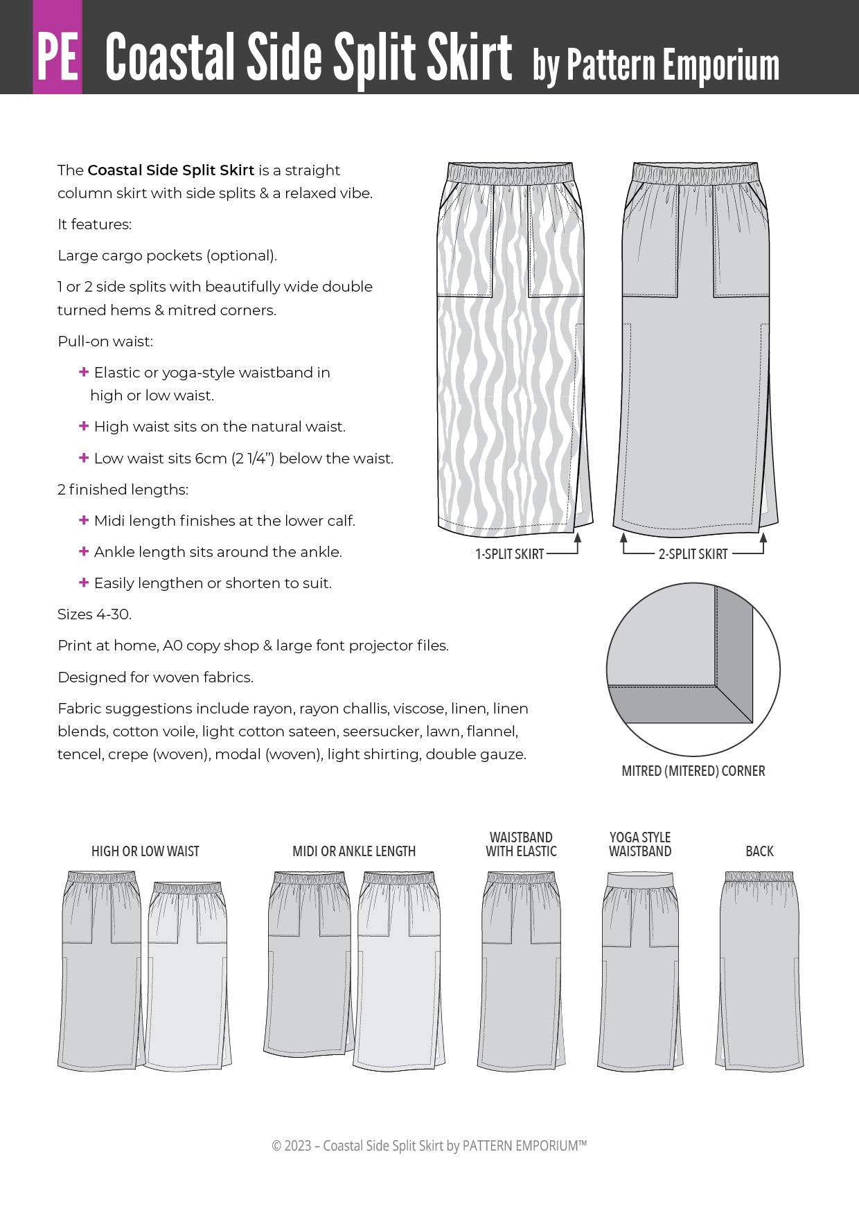 Coastal Side Split Skirt - Pattern Emporium