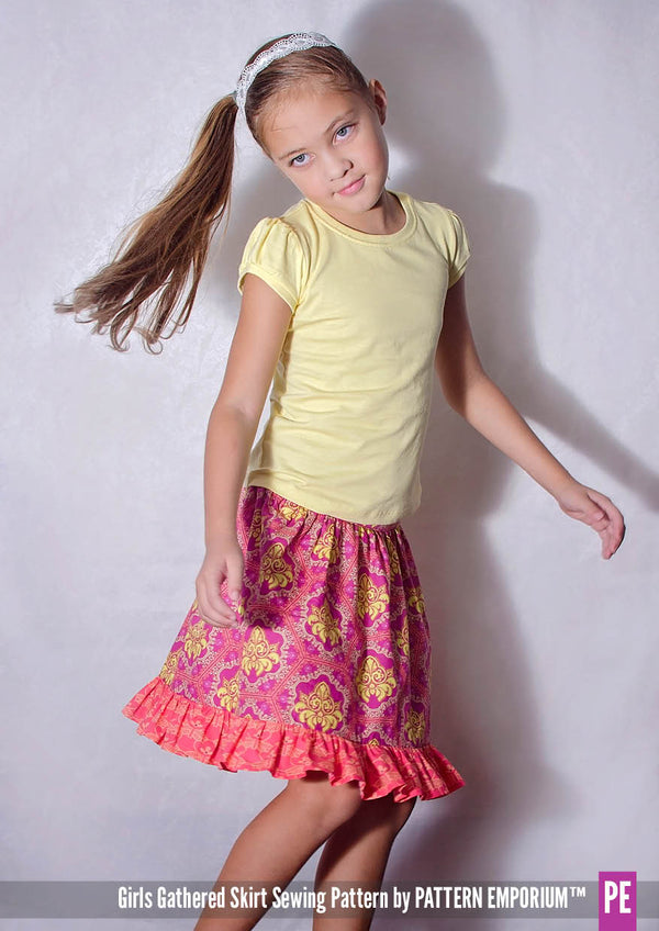 Girls Flat Front Gathered Skirt Sewing Pattern - PATTERN EMPORIUM