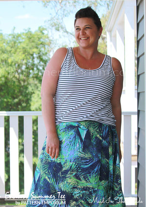 view our ladies sleeveless tee sewing pattern
