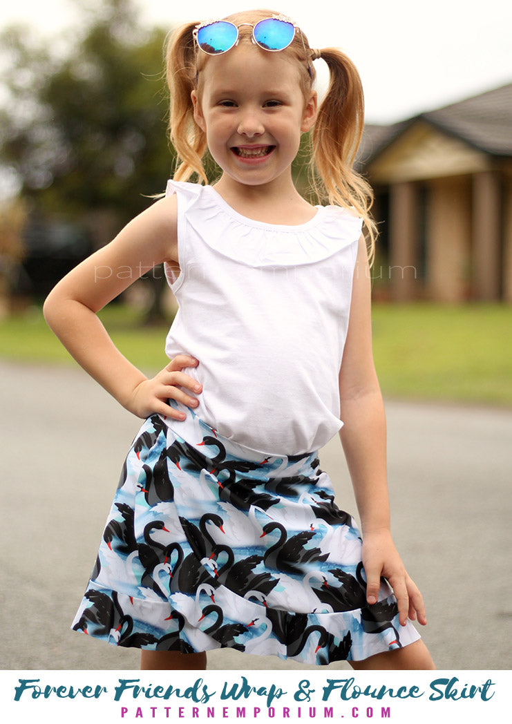 Forever Friends | Girls Wrap & Flounce Skirt Sewing Pattern