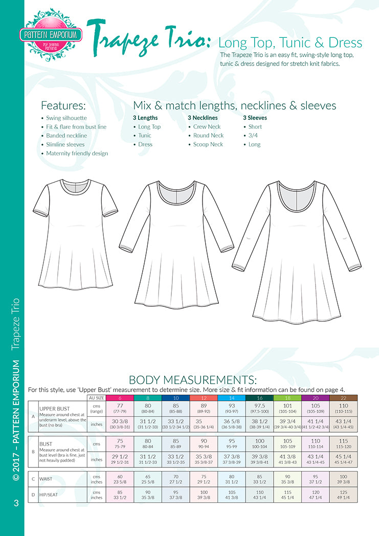 Trapeze Trio | Flared Top, Tunic & Dress Sewing Pattern